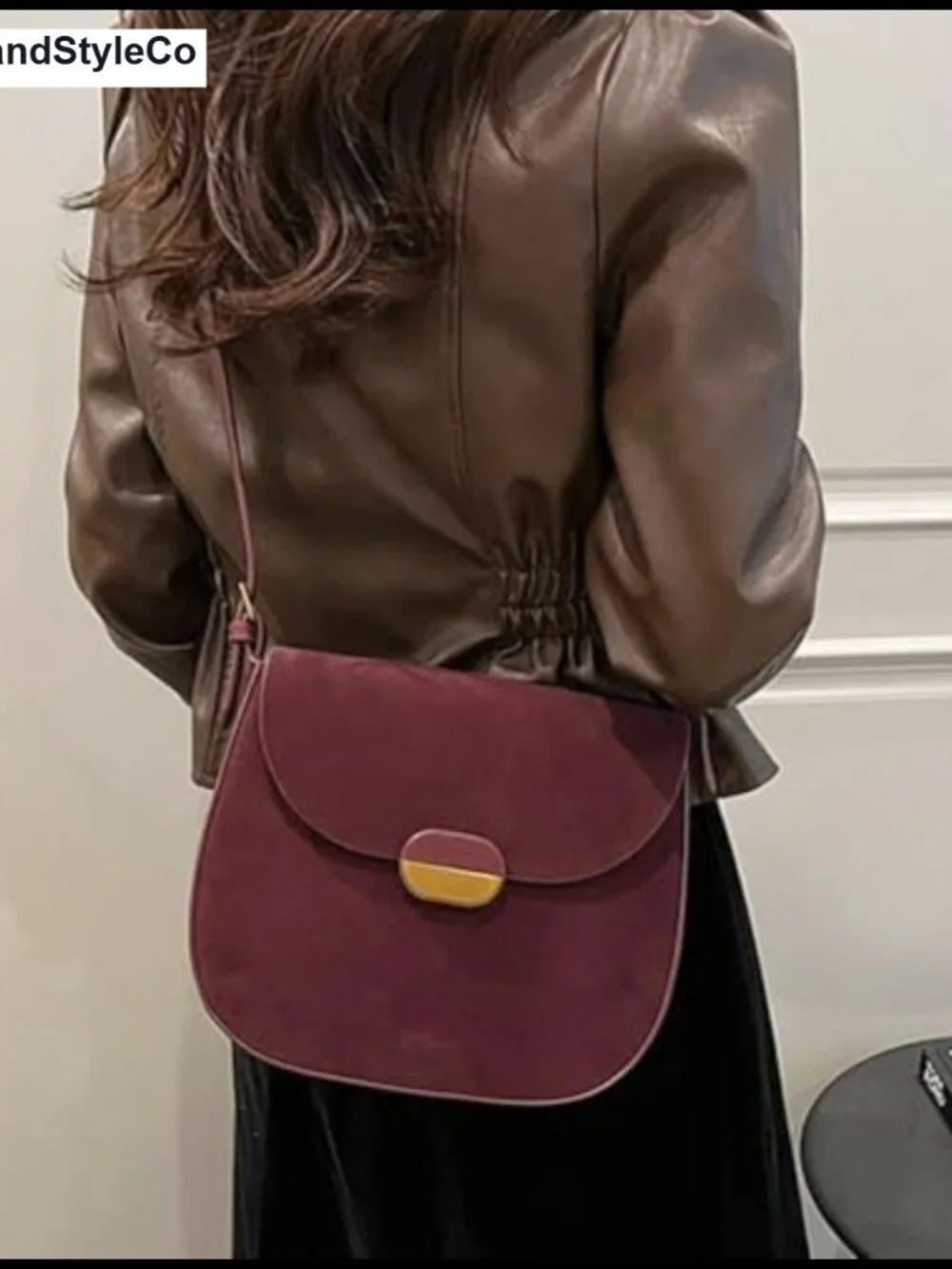 Faux Suede Saddle Satchel Bag with Two Straps Crossbody Shoulder Bag